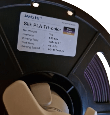 JAMG HE Silke TRIPLE Farve PLA Filament Sort-Lilla-Guld 1,75 mm / 1000 gr.