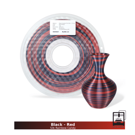 Hello3D PLA Silke Regnbue, Candy serien Dual farve Rød-Sort - 1,75 mm / 1000 gr.