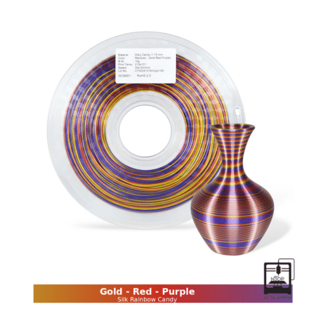 Hello3D PLA Silke Regnbue, Candy serien Triple farve Guld-Rød-Lilla - 1,75 mm / 1000 gr.