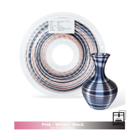 Hello3D PLA Silke Regnbue, Candy serien Triple farve Pink-Hvid-Sort - 1,75 mm / 1000 gr.