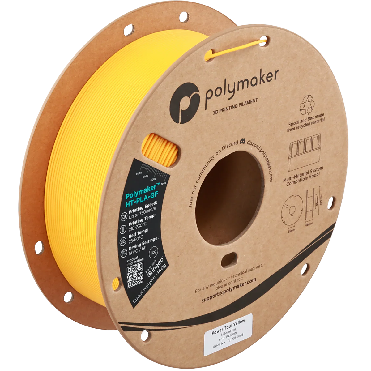 Polymaker HT PLA GF Power Tool Gul (DeWalt) - HT PLA med glasfiber forstærkning 1,75 mm / 1000 gr.