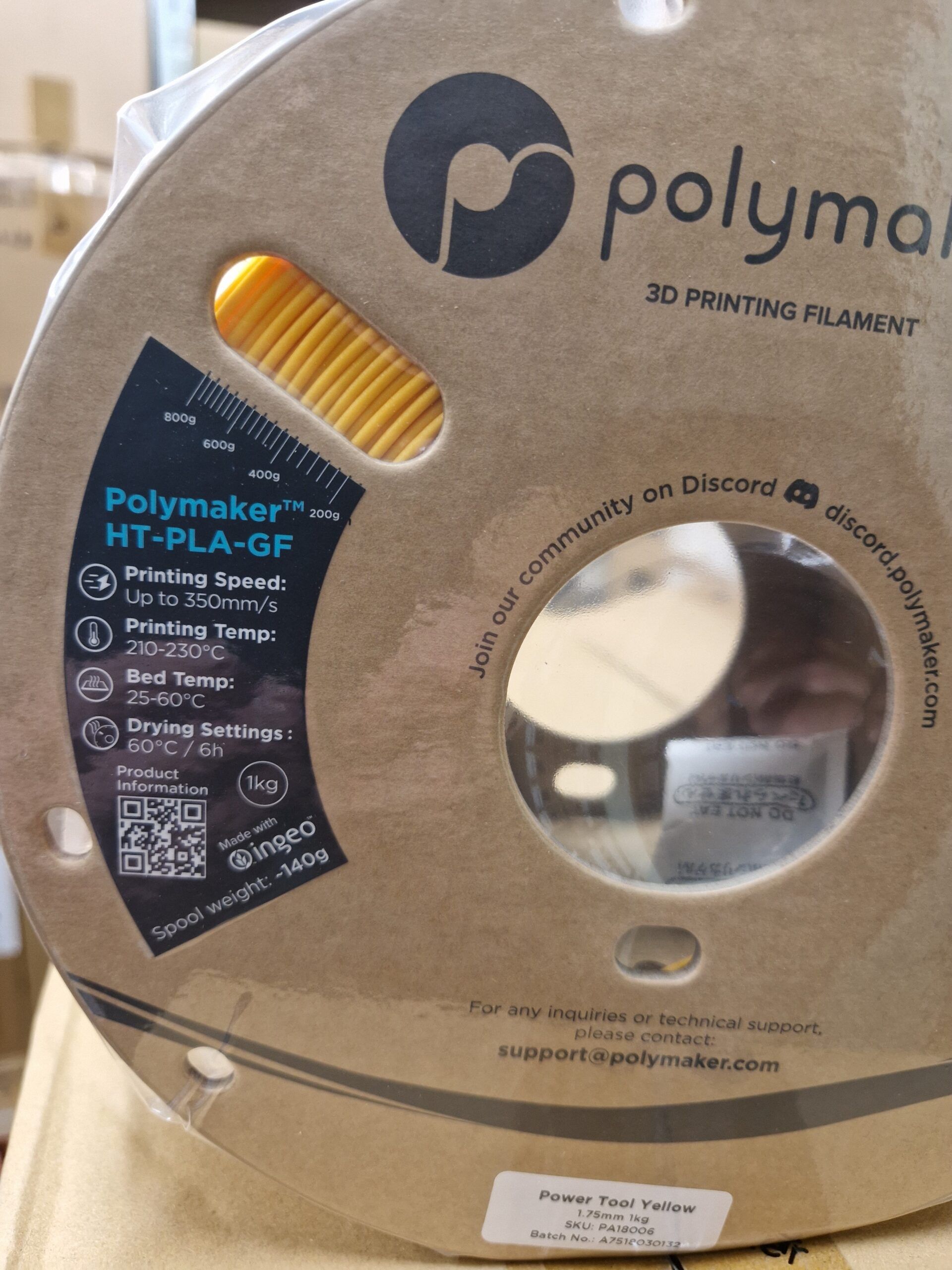 Polymaker HT PLA GF Power Tool Gul (DeWalt) - HT PLA med glasfiber forstærkning 1,75 mm / 1000 gr. - Billede 5