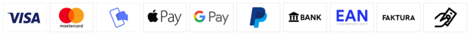 Betalingsmuligheder: Visa, Mastercard, MobilePay, Apple Pay, Google Pay, PayPal, bankoverførsel, EAN og faktura